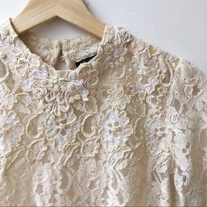 Topshop Lace Embellished Top, Keyhole, White